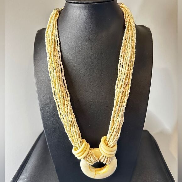 Multi strand glass seed bead and bone/horn pendant! - Picture 2 of 7